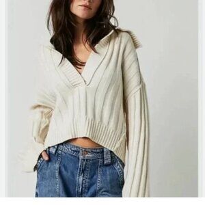 Free People We The Free Rudi Funnel Neck Sweater Ivory Knit Womens XS